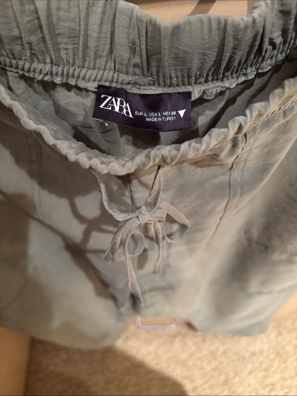Zara Olive Drawstring Waist Lightweight Pants